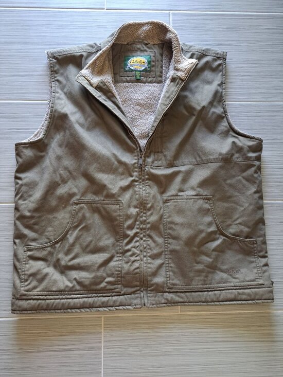 Cabela's Other - Cabelas Mens Olive Green Canvas Workwear Vest Sherpa Fleece Full Zip 2XLTall